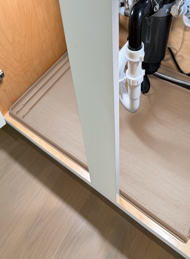 XTREME MATS Trimmable Rubber Under Sink Cabinet Mat - Ultimate Waterproof Protection for Kitchen or Bathroom Cabinets with Patented Overflow Channels (Beige) - Image 3