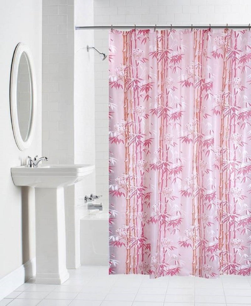 SHAVIN Festive Decor Pink Rose Pattern PVC Shower Curtain with Hooks Pack of 1 (9ft X 4.5ft) - Image 1
