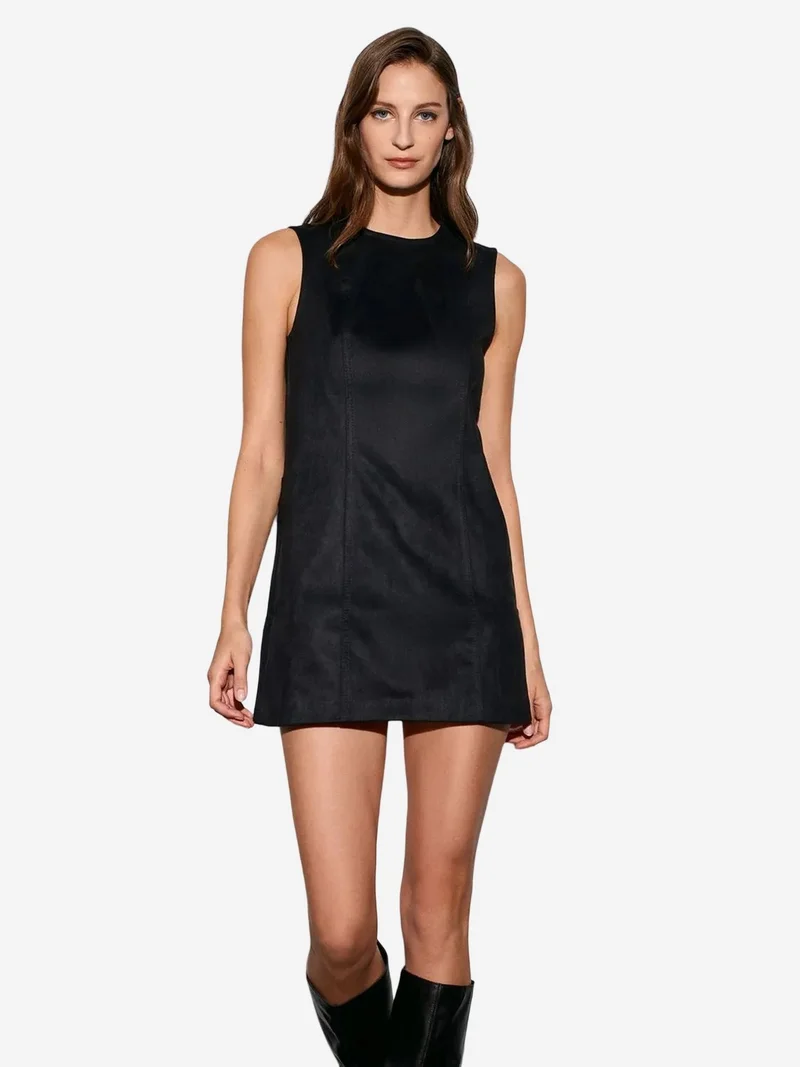 Dilvin DILVIN Sleeveless Faux Leather Mini Dress