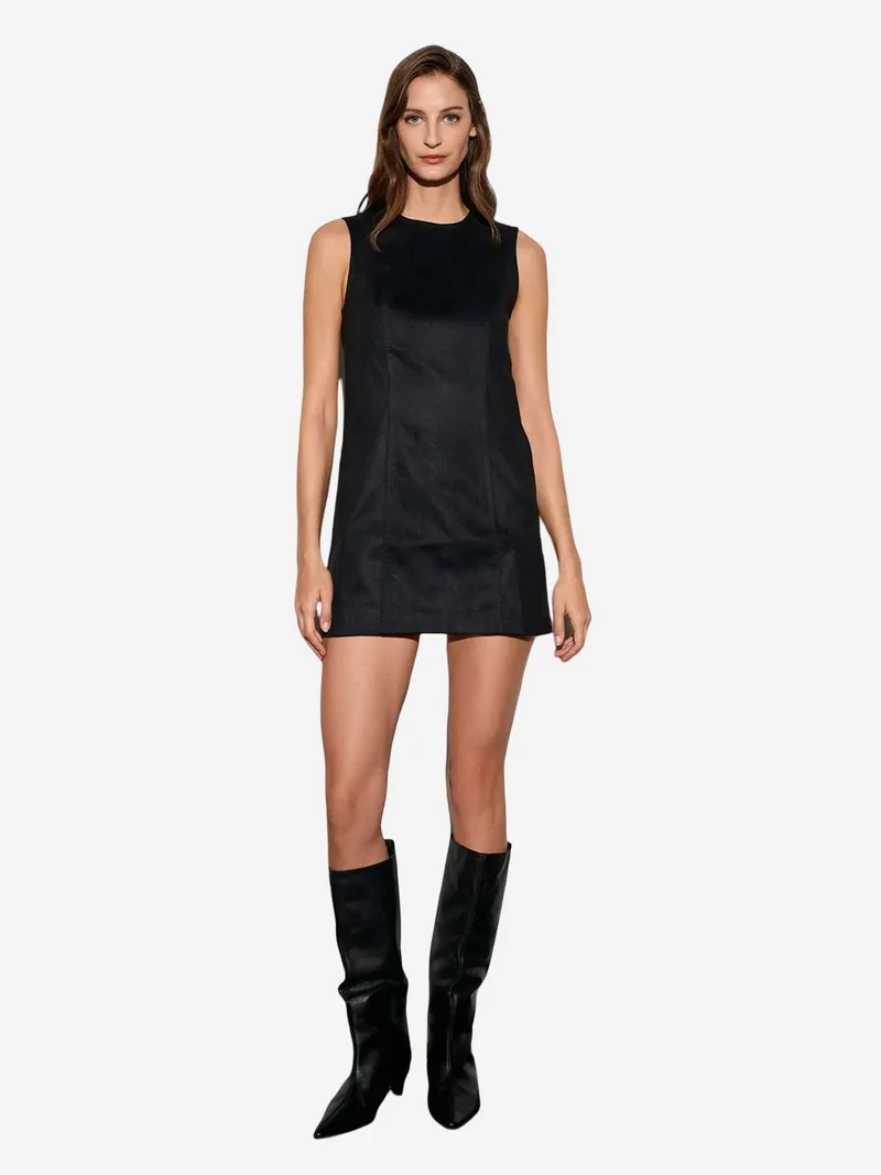 Dilvin DILVIN Sleeveless Faux Leather Mini Dress