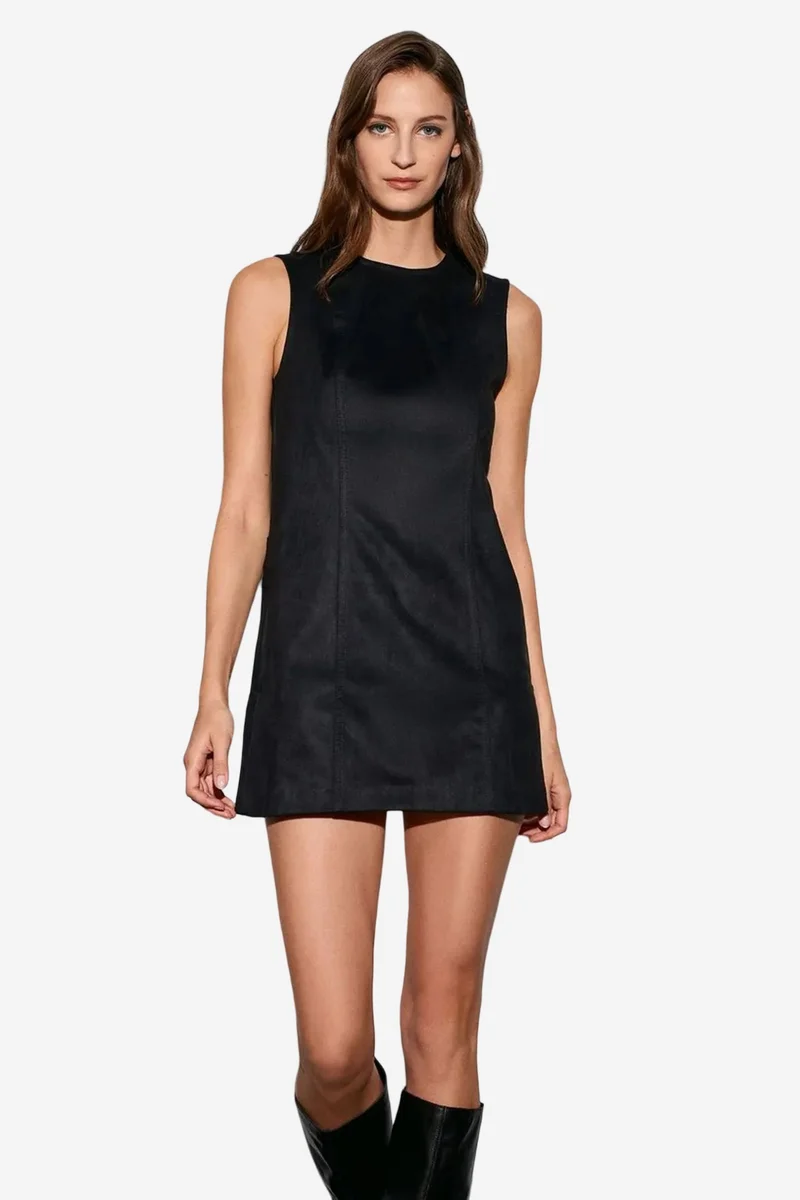 ديلفين DILVIN Sleeveless Faux Leather Mini Dress
