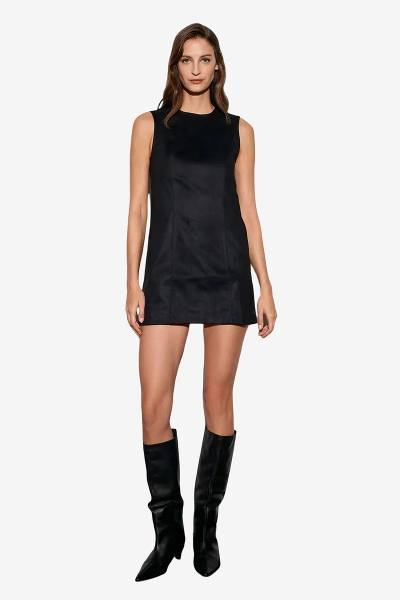 ديلفين DILVIN Sleeveless Faux Leather Mini Dress