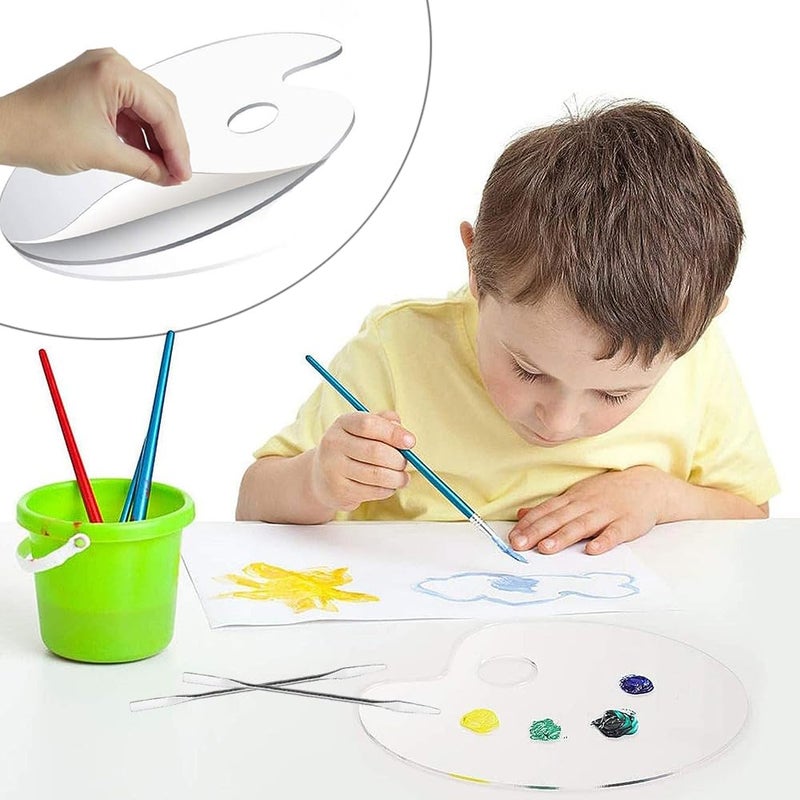 TRKETK 2 Pieces Clear Acrylic Paint Palettes, Paint Mixing Palette with Stainless Steel Color Mixing Rods Oval Shape Artist Paint Palette - Image 3