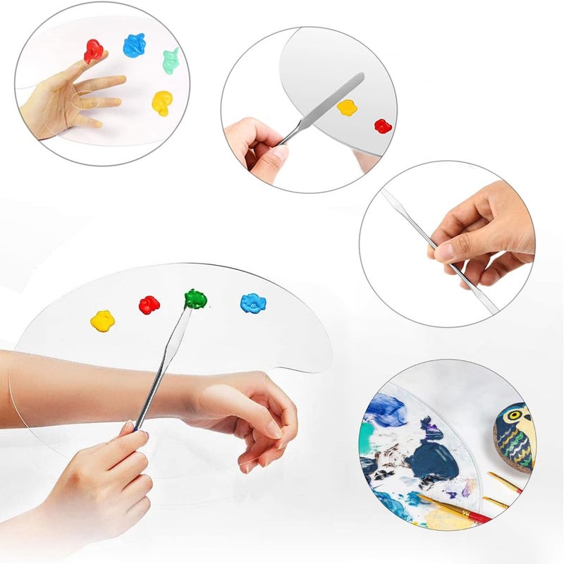 TRKETK 2 Pieces Clear Acrylic Paint Palettes, Paint Mixing Palette with Stainless Steel Color Mixing Rods Oval Shape Artist Paint Palette - Image 4