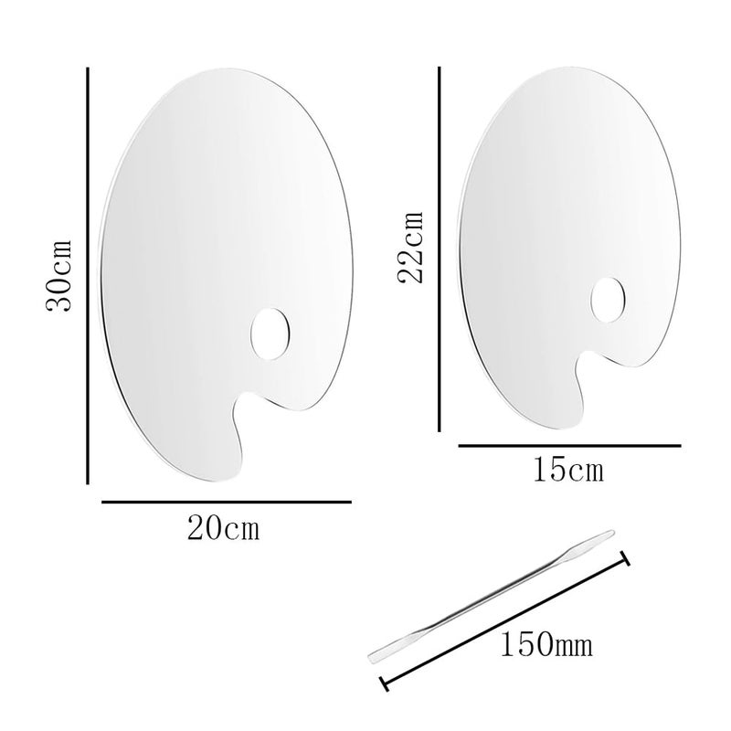 TRKETK 2 Pieces Clear Acrylic Paint Palettes, Paint Mixing Palette with Stainless Steel Color Mixing Rods Oval Shape Artist Paint Palette - Image 2