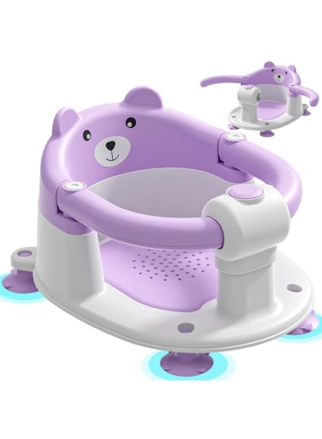 كرسي استحمام للأطفال من يو هوم، مناسب للأعمار من 6 أشهر فما فوق، كرسي مضاد للانزلاق مع 4 أكواب شفط وسادة ناعمة للاستحمام، مقعد استحمام للأطفال الجالسين، كرسي حمام للأطفال (لون بنفسجي) - Image 1