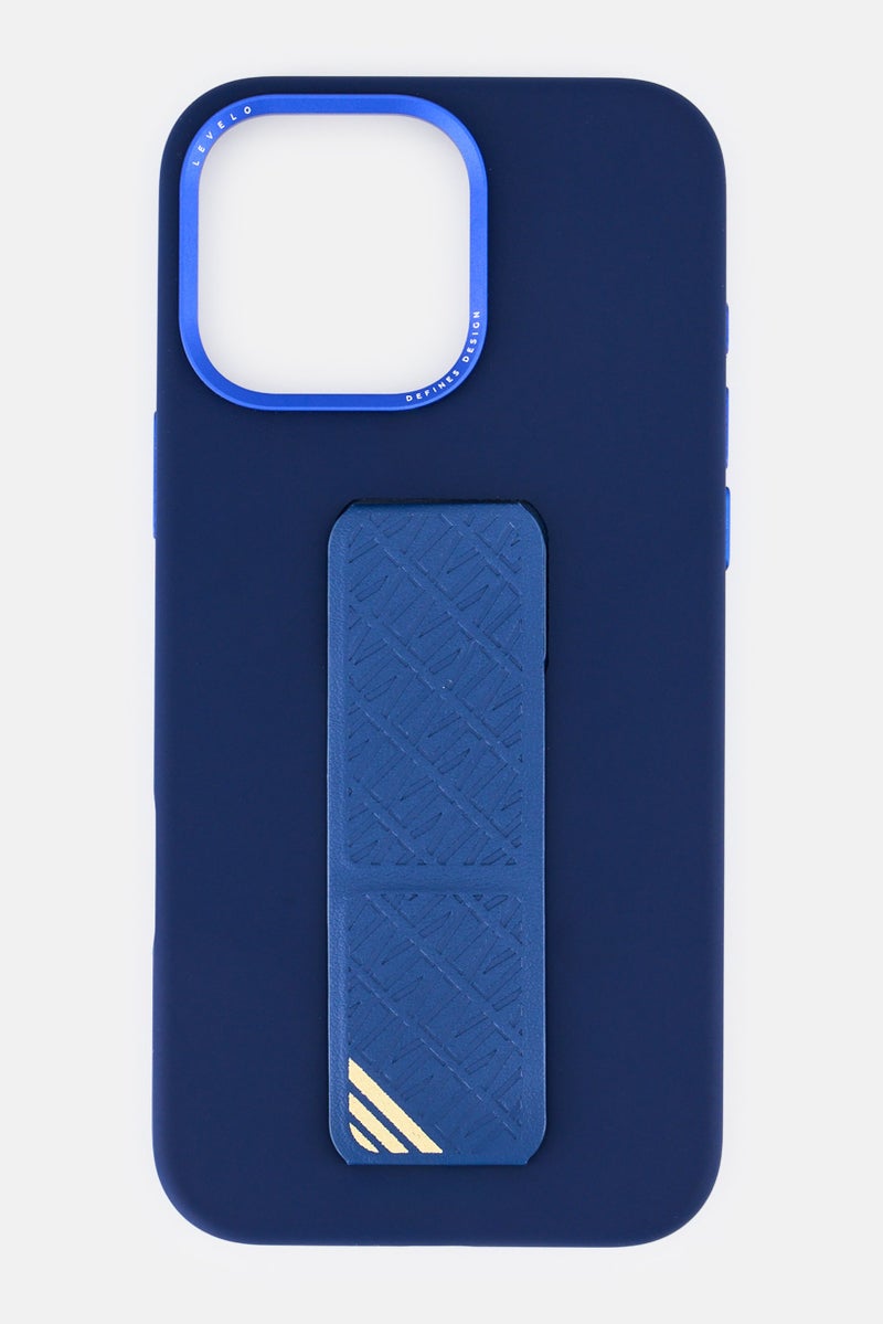 LEVELO iPhone 16 Pro Max Morphix Silicone Case With Leather Grip, Navy - Image 1