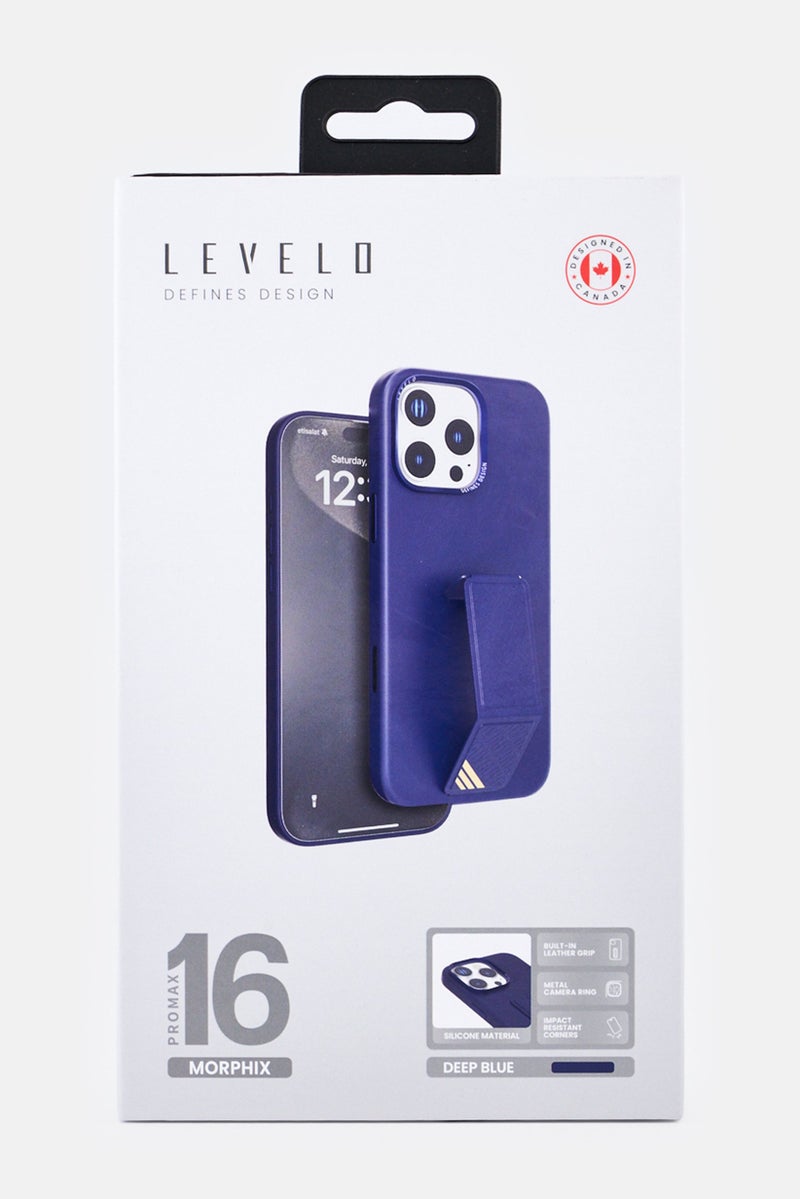 LEVELO iPhone 16 Pro Max Morphix Silicone Case With Leather Grip, Navy - Image 2