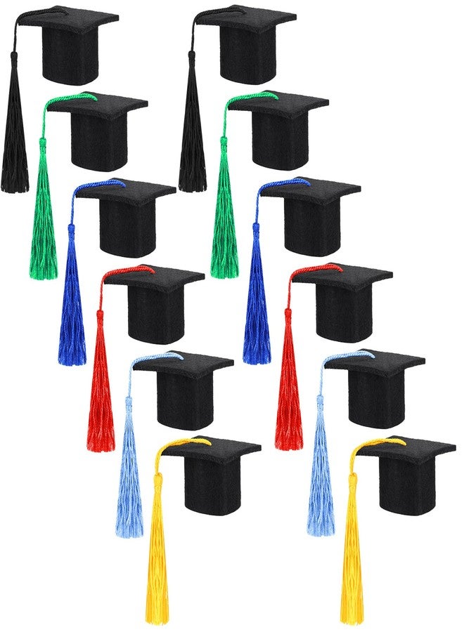 meekoo 12 Pieces 2026 Mini Graduation Cap Mini Graduation Hat with Tassel Small Black Grad Cap Bottle Topper for Party Supply - Image 1