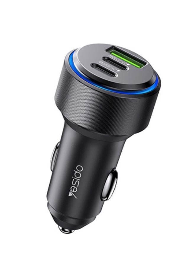 Yesido 60W Fast Car Charger by YESIDO Y50 – Dual Type-C & USB Ports – Compact Design with LED Indicator - Image 1