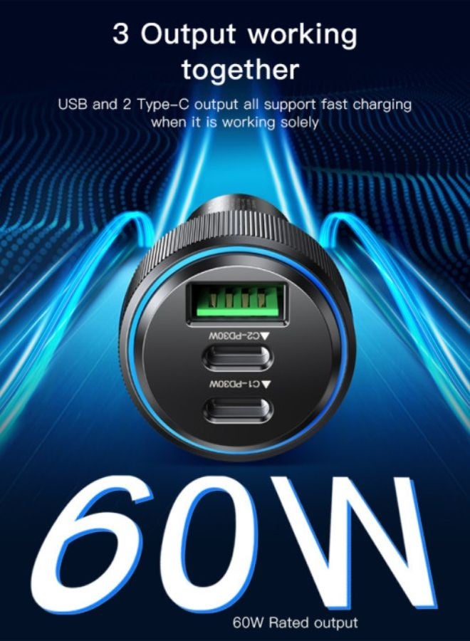Yesido 60W Fast Car Charger by YESIDO Y50 – Dual Type-C & USB Ports – Compact Design with LED Indicator - Image 2