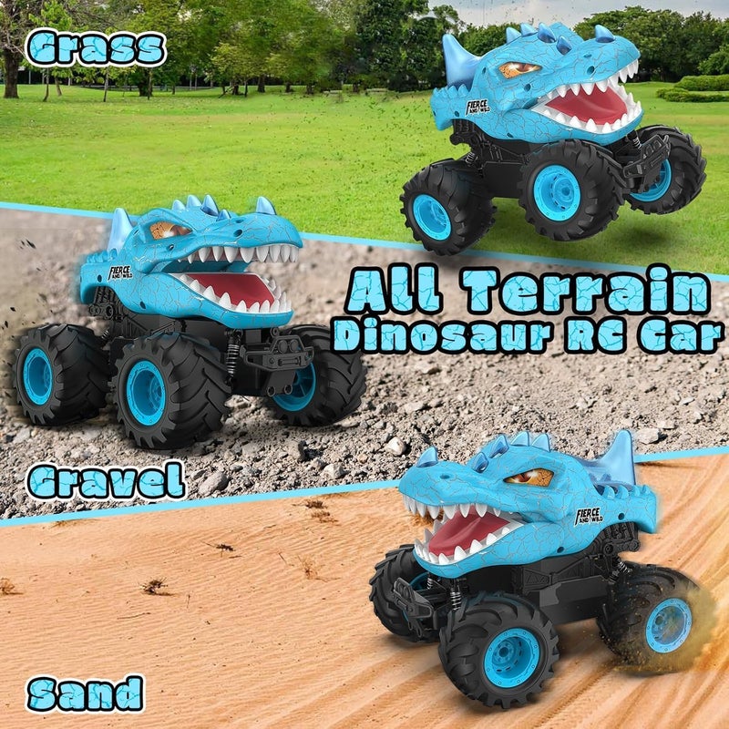 OMIRE Dinosaur Remote Control Car, 2.4GHz Monster Truck Toys Rechargeable RC Cars 1:24 Scale RC Truck with LED Light Movable Mouth, Dinosaur Cars Toys for Kids Boys 6-8 8-12 Birthday Gift, Blue - Image 4