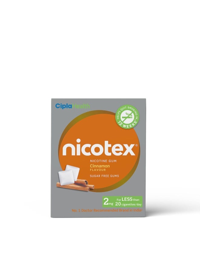 Cipla Nicotex Nicotine Sugar Free Cinnamon Gums 2mg | Helps to Quit Smoking | WHO-approved Therapy | 12 Gums per Pack | Pack of 9 - Image 1