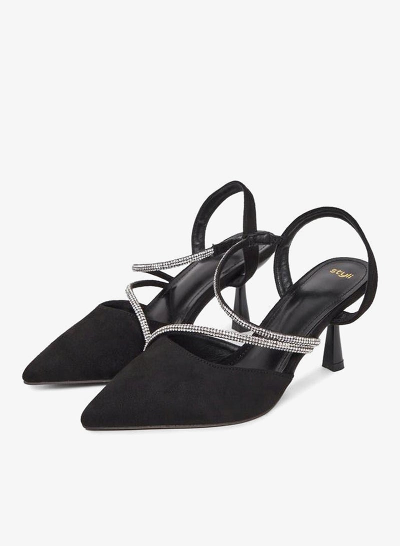 Styli Embellished Asymmetric Strap Pumps - Image 2