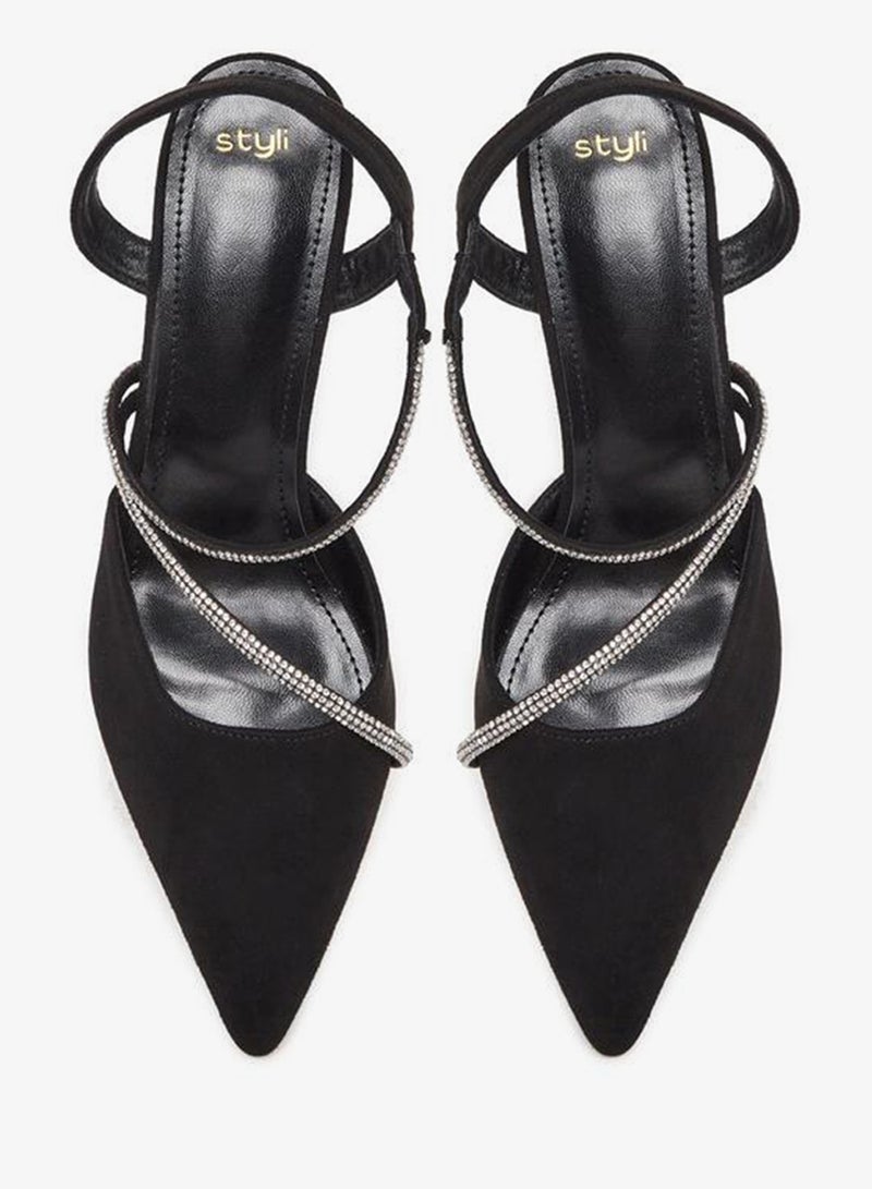 Styli Embellished Asymmetric Strap Pumps - Image 5