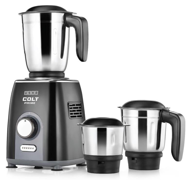Usha Colt Prime Mixer Grinder| 500W| Powerful 100% Copper Motor| Rust Resistant Stainless Steel Jars & Blades| Uniform Grinding with 3 Jars| 5 Years Motor Warranty - Image 1