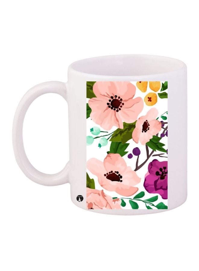 Floral Printed Coffee Mug White/Purple/Green 11ounce