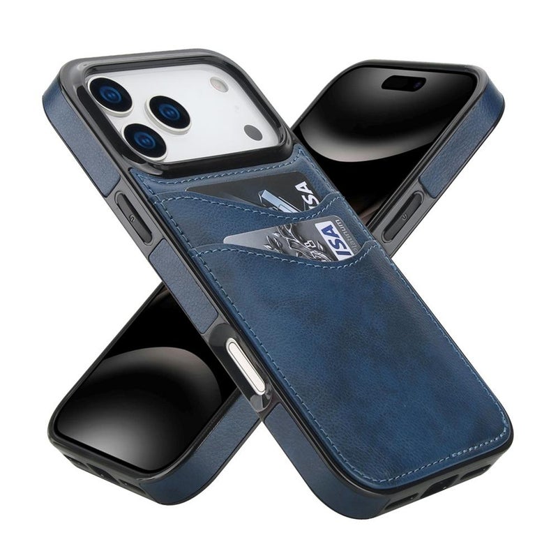 إيروريكس جراب هاتف من الجلد الليتشي بفتحات للبطاقات لهاتف iPhone 17 Pro Max (أزرق) - Image 2
