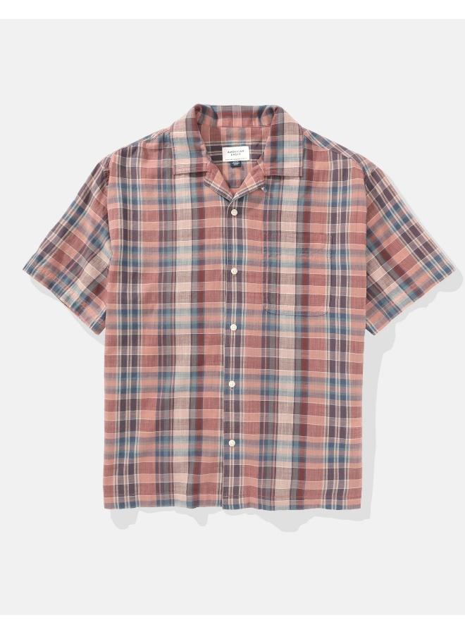 Checked Plaid Button-Up Poolside Shirt