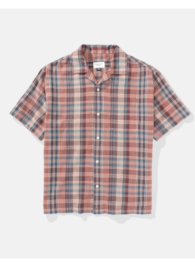 American Eagle Checked Plaid Button-Up Poolside Shirt