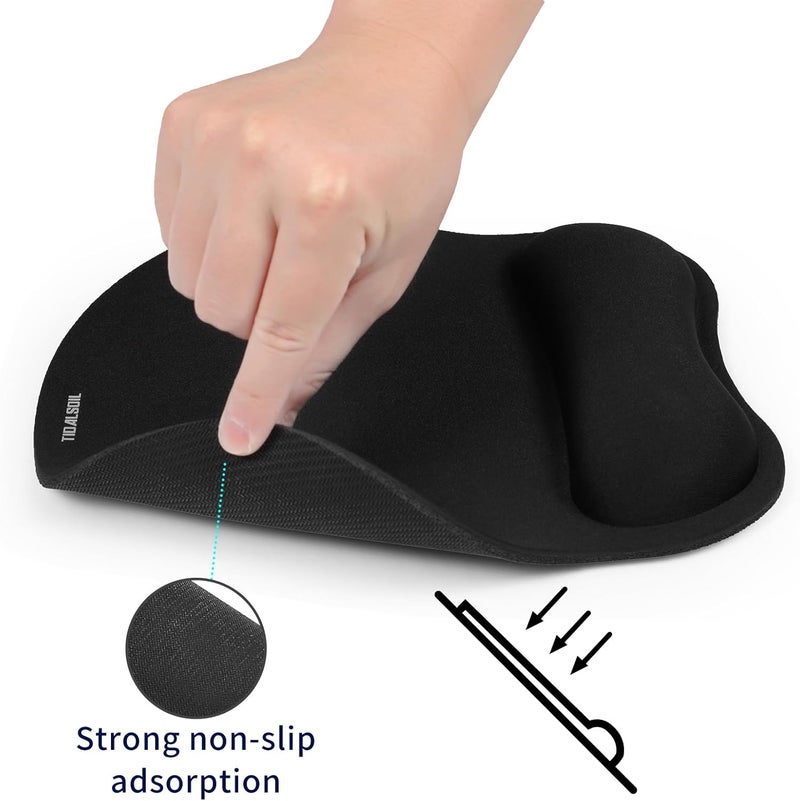 TIDALSOIL Mouse Pad with Wrist Support, Ergonomic Mouse Mat with Non-Slip PU Base, Pain Relief Memory Foam Mousepad for Office & Home, Black - Image 5