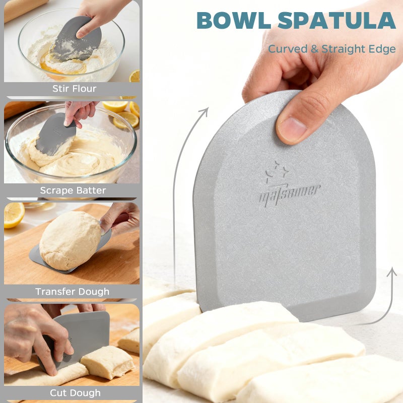 Matscover Bowl Scraper Dough Scraper Tool - Set of 2 Silicone Bench Scraper for Baking, Kitchen Pastry Scraper for Bread, Cake, Batter, cheese, Cream, Honey, Jam, Food Scraper with Curved Edge, Blue & Grey - Image 4