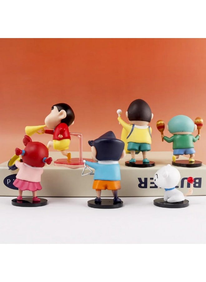Blue Aura - Blue Aura Shinchan Action Figures Set of 6 Toys Figurines PVC Multicolour Height -6cm to 7.5cm | Shinchan Friends Dancing - Image 1