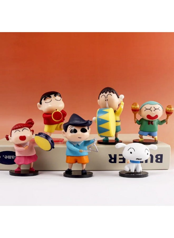 Blue Aura - Blue Aura Shinchan Action Figures Set of 6 Toys Figurines PVC Multicolour Height -6cm to 7.5cm | Shinchan Friends Dancing - Image 1