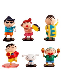 Blue Aura Blue Aura Shinchan Action Figures Set of 6 Toys Figurines PVC Multicolour Height -6cm to 7.5cm | Shinchan Friends Dancing  - Image 1