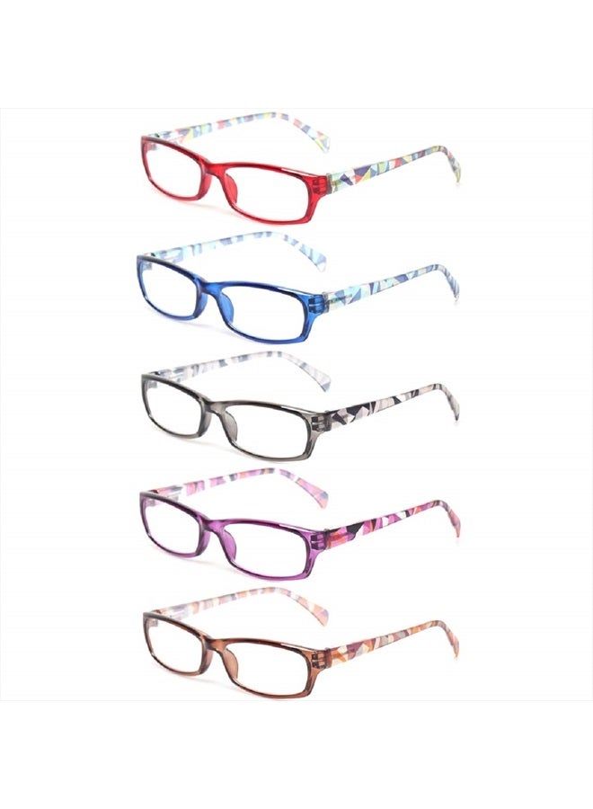 Kerecsen Reading Glasses 5 Pairs Fashion Ladies Readers Spring Hinge with Pattern Print Eyeglasses for Women (5 Pack Mix Color, 1.75) - Image 1