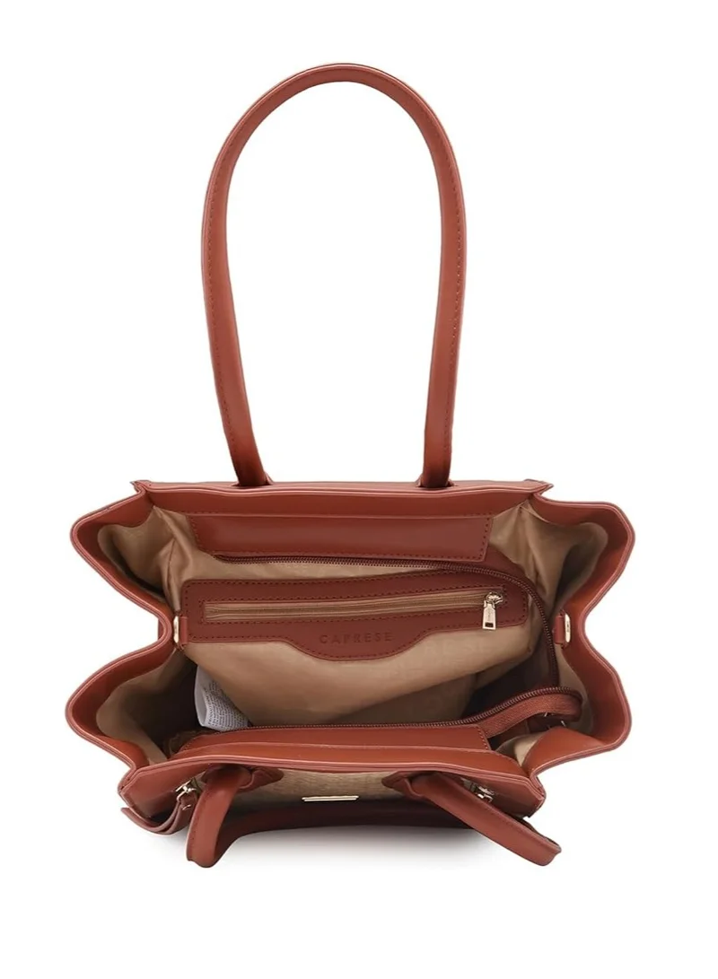 CAPRESE Caprese Georgia Satchel, Brown-Medium | Self-Designed Handbag for Women with Secure Top Zip | Perfect for Casual & Daily Use