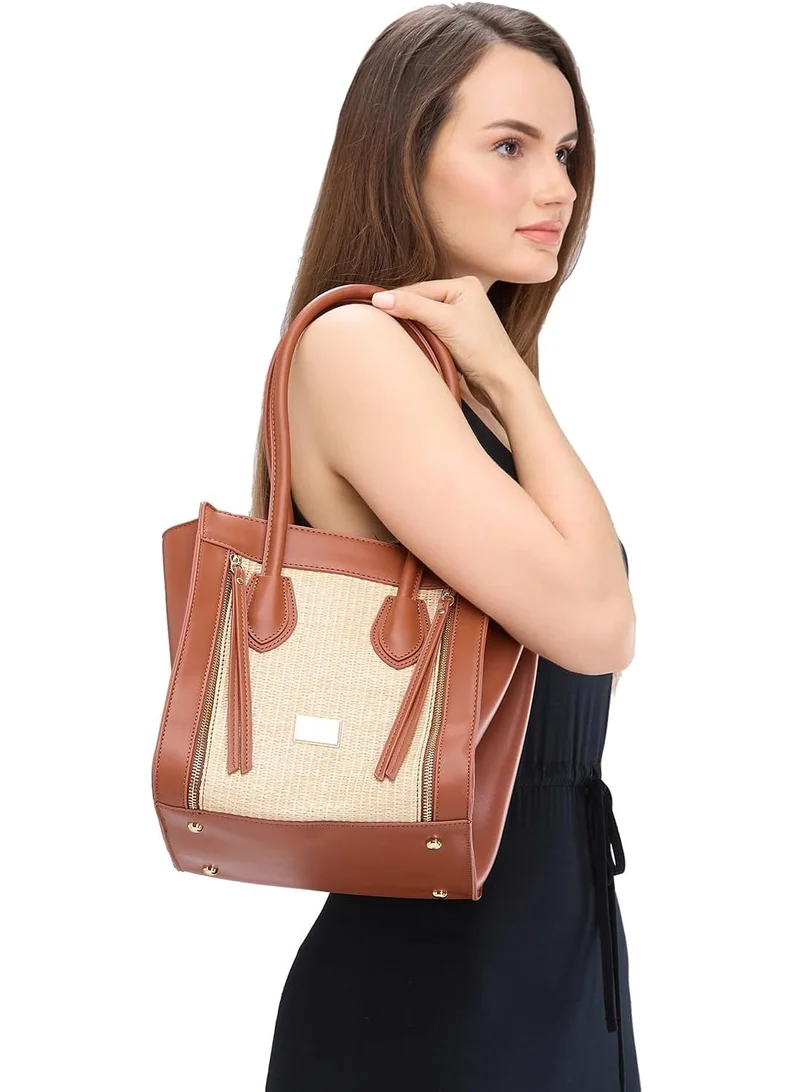 CAPRESE Caprese Georgia Satchel, Brown-Medium | Self-Designed Handbag for Women with Secure Top Zip | Perfect for Casual & Daily Use