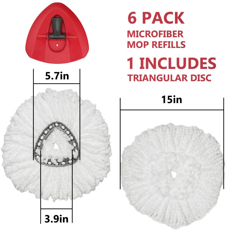Qulable Spin Mop Replacement Head - 6 Pack EasyWring Mop Refills with Base Compatible with O-Cedar Triangle Spin Mop, Microfiber Mop Replace Head Easy Cleaning Floor Head Mop for Floor Cleaning - Image 3