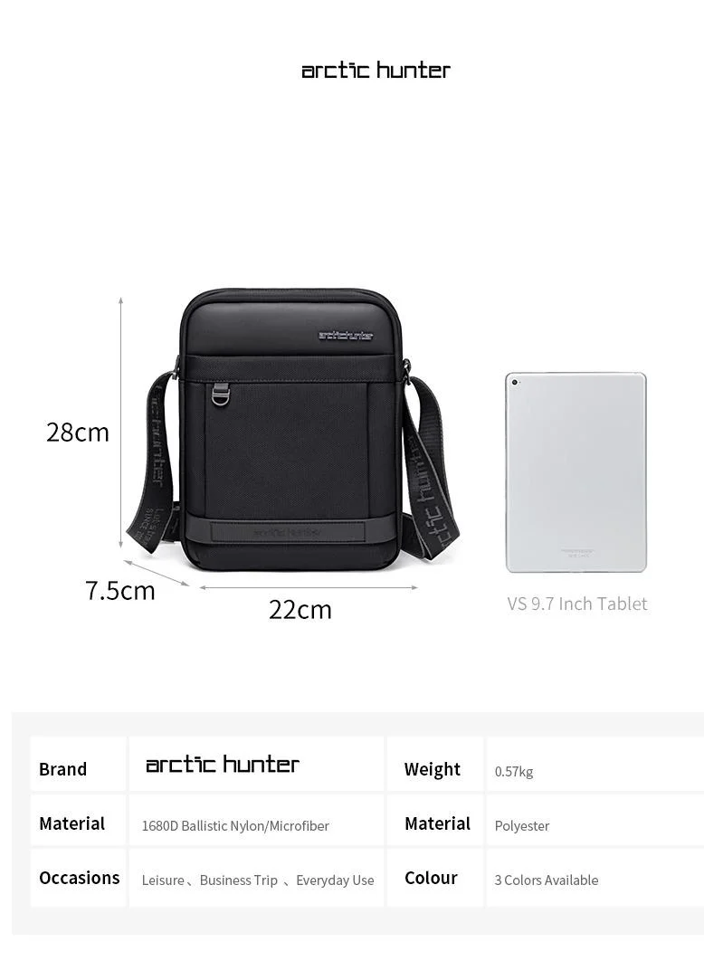 Arctic Hunter  Sling Bag for Men Water Resistant Anti-Theft Crossbody Daypack Bag for Travel Office Business, K00162, Black for Men | Best Price UAE