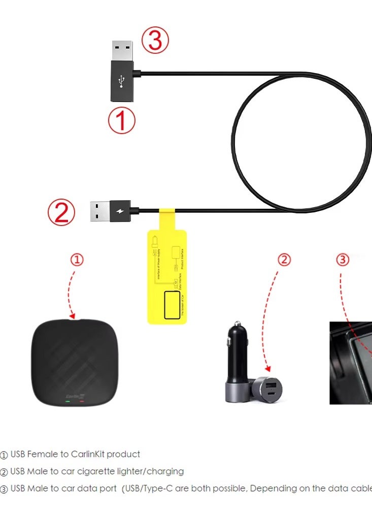 Carlinkit - 2 in 1 Power Supply USB Cable for Car Insufficient Power Supply Solution Power Cord Work with CP Android TV Box Stable Fast - Image 1