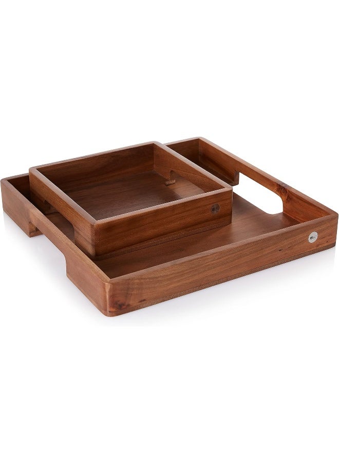AdHoc ST26 Serving Platter Tray for Dishes, Drinks, Snacks with Handle Serve Square Rectangular Acacia Wood/Walnut - Image 5