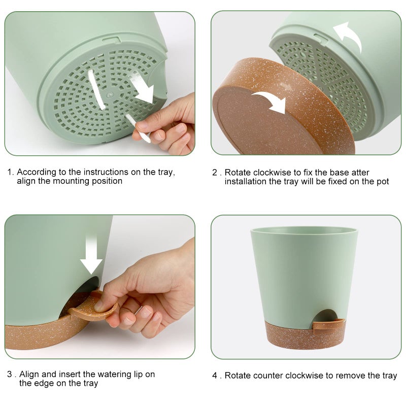 YNNICO Indoor Self Watering Planters with Drainage Holes and Saucers, 8, 7, 6.5, 6, 5.5, 5 Inches, Green, 6 Pots. - Image 2