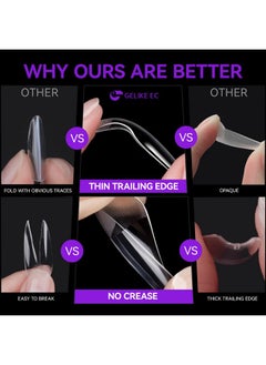gelike ec Gelike ec Short Almond Nail Tips: 240PCS Soft Gel Tips for Almond Shaped Full Cover Gel X Nail Tips Pre Etched - PMMA Resin Clear False Nails 10 Sizes  - Image 3