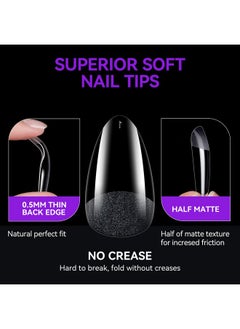 gelike ec Gelike ec Short Almond Nail Tips: 240PCS Soft Gel Tips for Almond Shaped Full Cover Gel X Nail Tips Pre Etched - PMMA Resin Clear False Nails 10 Sizes  - Image 2