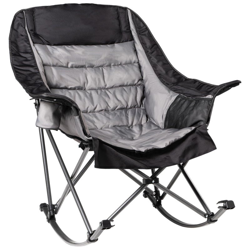 Foristrail Oversized Rocking Camping Chair for Adults - 400lbs Capacity Padded Camp Chair with Cup Holder, Portable Foldable Outdoor Rocker Chair for Camping, Backyard, Patio (Black & Gray) - Image 1