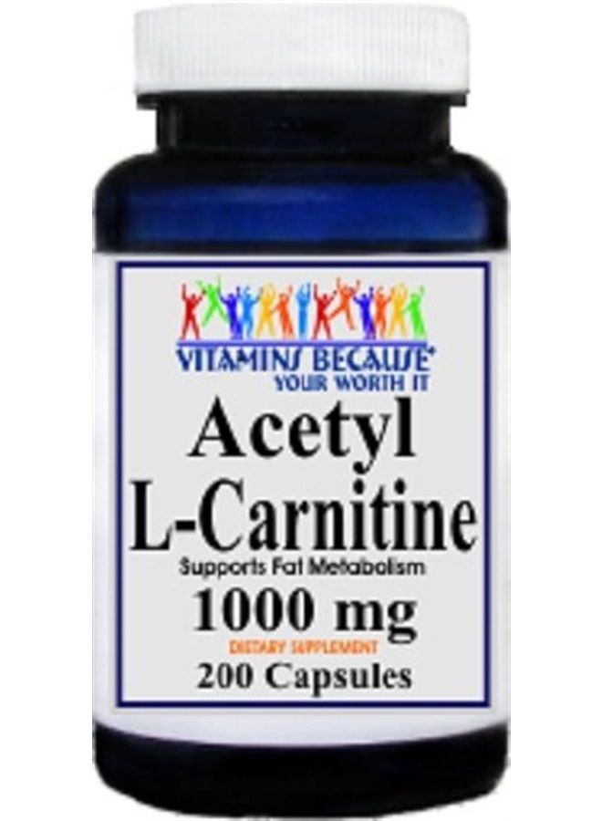 Vitamins Because أسيتيل L-كارنيتين 1000 ملغ 200 كبسولة - Image 1