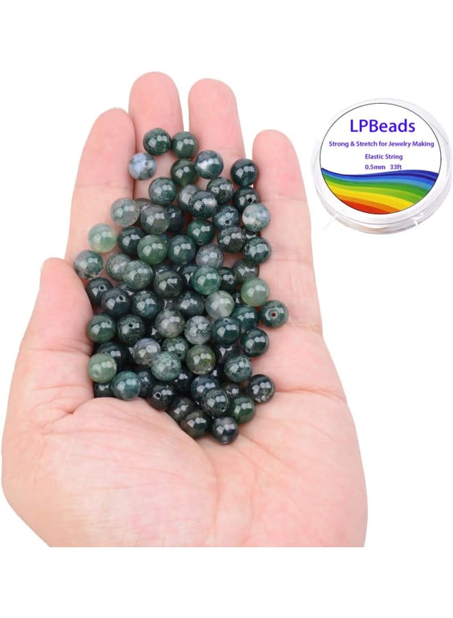 100 قطعة 8 مللي متر الطحلب الطبيعي العقيق الخرز الأحجار الكريمة الخرز المستديرة فضفاض لصنع المجوهرات مع الحبل تمتد الكريستال