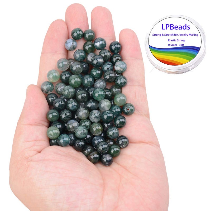 LPBeads 100PCS 8mm Natural Moss Agate Beads Gemstone Round Loose Beads for Jewelry Making with Crystal Stretch Cord - Image 2