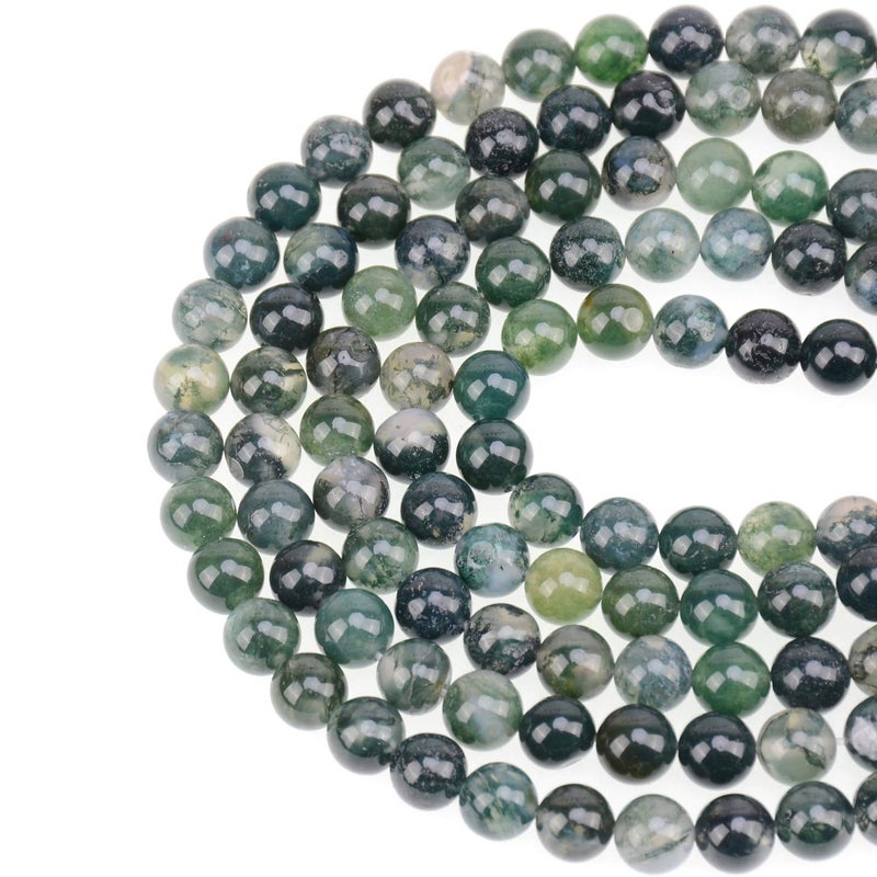 LPBeads 100PCS 8mm Natural Moss Agate Beads Gemstone Round Loose Beads for Jewelry Making with Crystal Stretch Cord - Image 1