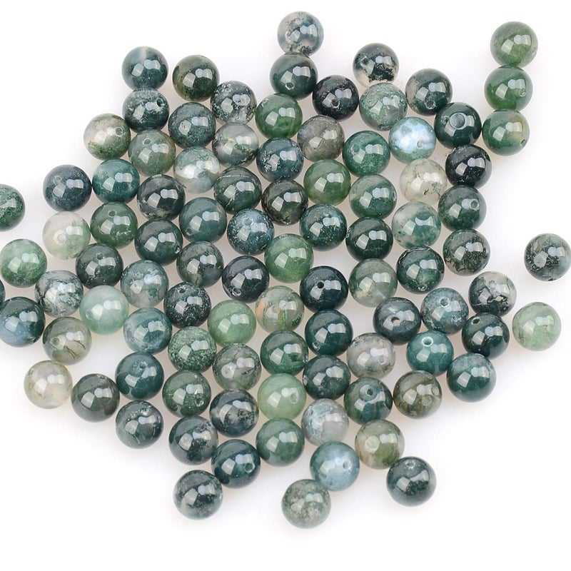 LPBeads 100PCS 8mm Natural Moss Agate Beads Gemstone Round Loose Beads for Jewelry Making with Crystal Stretch Cord - Image 3