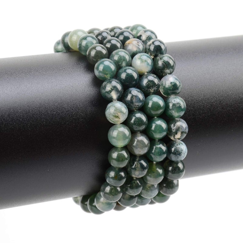 LPBeads 100PCS 8mm Natural Moss Agate Beads Gemstone Round Loose Beads for Jewelry Making with Crystal Stretch Cord - Image 4