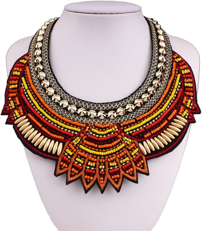 YAZILIND Ethnic Style Multiple Millet Beads Chunky Chain Bib Statement Choker Collar Necklace for Women - Image 2
