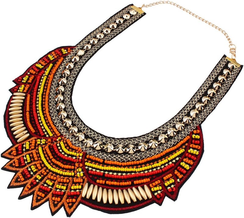 YAZILIND Ethnic Style Multiple Millet Beads Chunky Chain Bib Statement Choker Collar Necklace for Women - Image 1