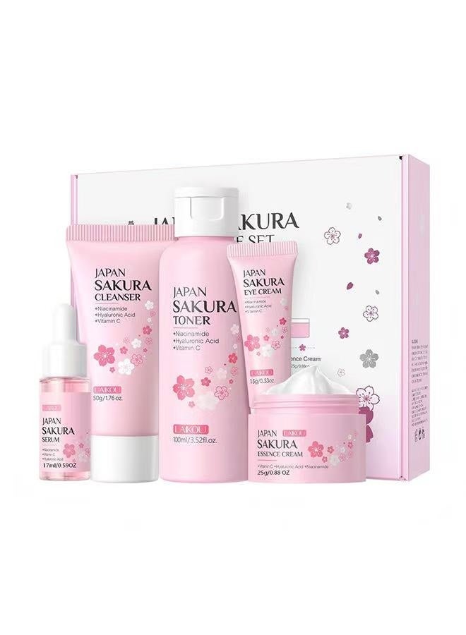 Sakura Gift Set (including Cleanser,Toner,Serum,Essence Cream,Eye Cream), a Gift for Women's Birthday, Party, Wedding, Ramadan, Valentine's Day - Image 1
