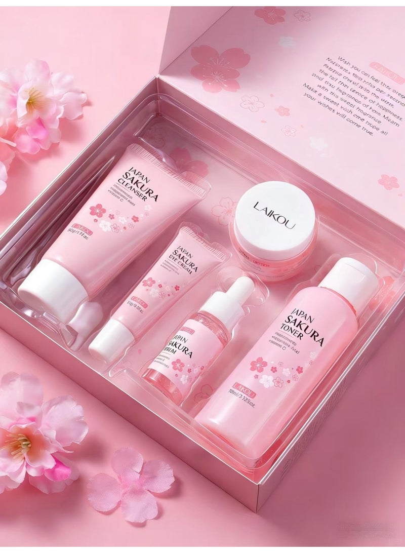 Sakura Gift Set (including Cleanser,Toner,Serum,Essence Cream,Eye Cream), a Gift for Women's Birthday, Party, Wedding, Ramadan, Valentine's Day - Image 2
